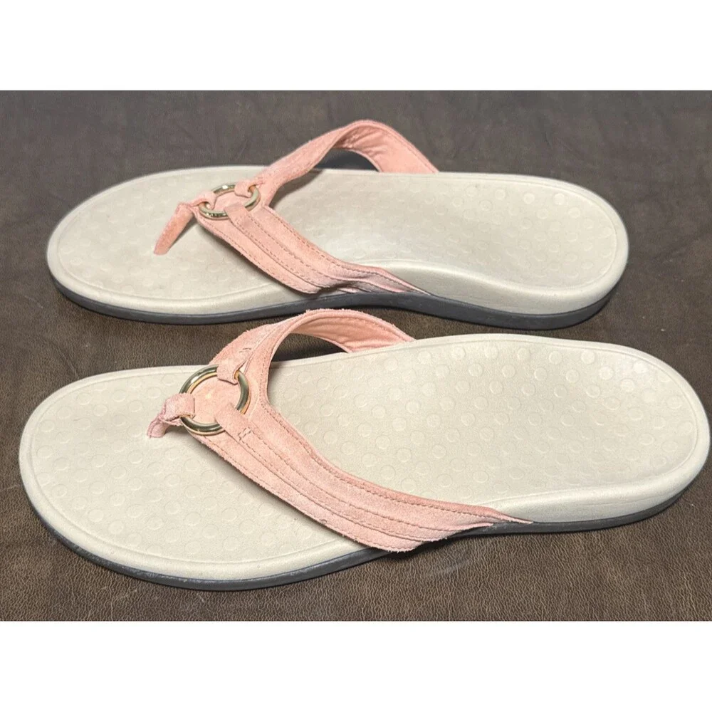 Vionic Tide Aloe Toe Post Sandals Pink / Orange Size 11 Gold Ring Detail EUC